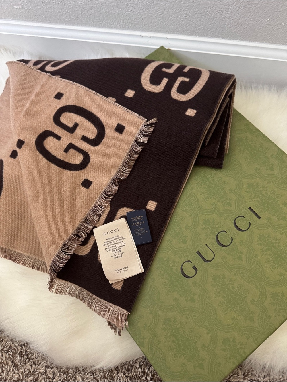 Gucci Reversible GG jacquard wool silk scarf